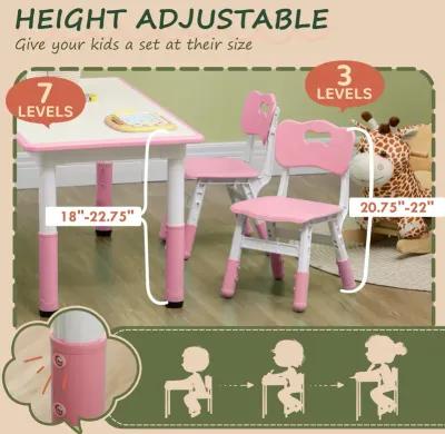 Kids Table and Chair Set with 4 Chairs, Adjustable Height, Easy to Clean Table Surface, for 1.5 - 5 Years Old, Pink