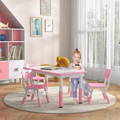 Kids Table and Chair Set with 4 Chairs, Adjustable Height, Easy to Clean Table Surface, for 1.5 - 5 Years Old, Pink