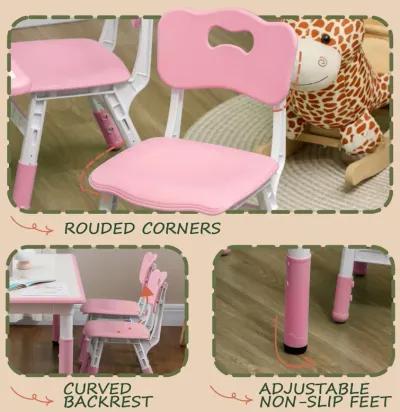 Kids Table and Chair Set with 4 Chairs, Adjustable Height, Easy to Clean Table Surface, for 1.5 - 5 Years Old, Pink