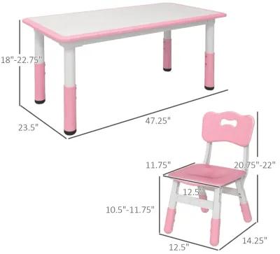 Kids Table and Chair Set with 4 Chairs, Adjustable Height, Easy to Clean Table Surface, for 1.5 - 5 Years Old, Pink