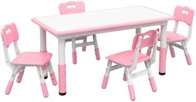 Kids Table and Chair Set with 4 Chairs, Adjustable Height, Easy to Clean Table Surface, for 1.5 - 5 Years Old, Pink