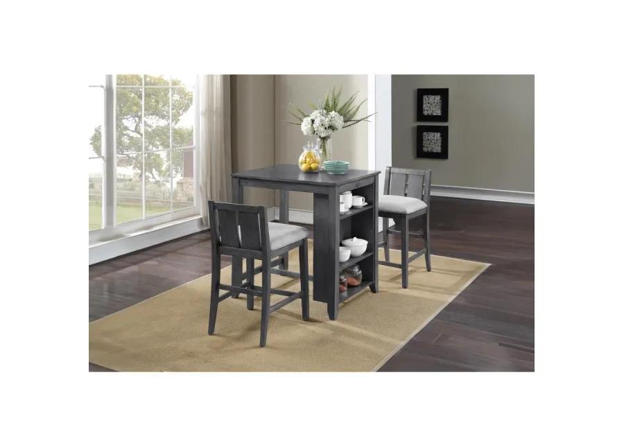 New Classic Furniture Heston 3-pc Wood Storage Counter Set with 2 Chairs in Gray