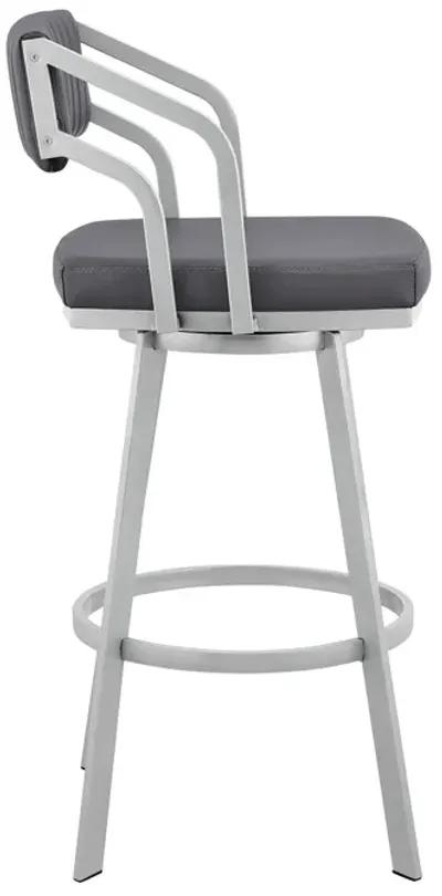 Scranton Swivel Slate Grey Faux Leather and Silver Metal Bar Stool