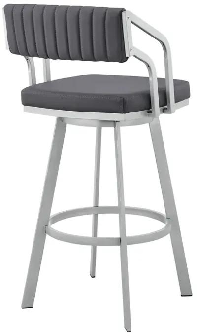 Scranton Swivel Slate Grey Faux Leather and Silver Metal Bar Stool