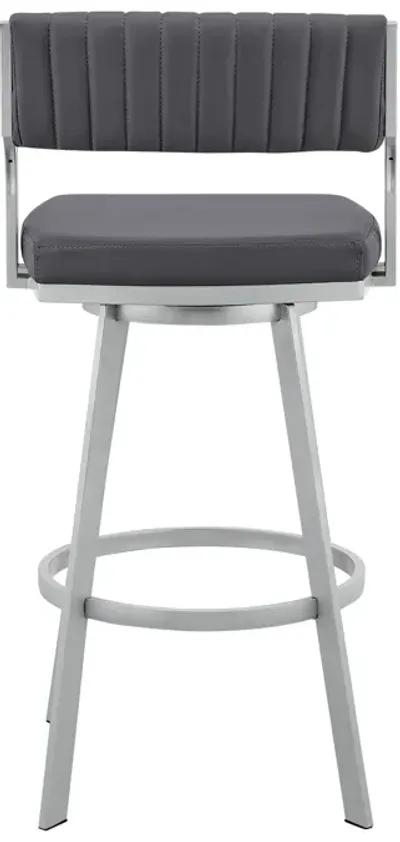 Scranton Swivel Slate Grey Faux Leather and Silver Metal Bar Stool