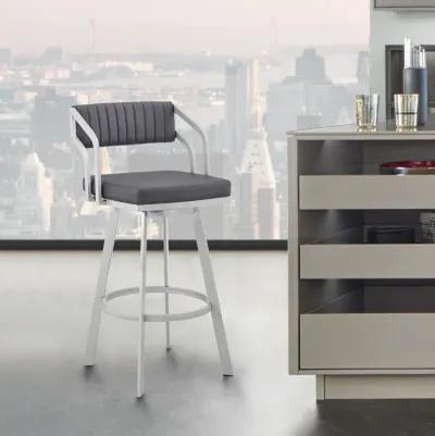 Scranton Swivel Slate Grey Faux Leather and Silver Metal Bar Stool