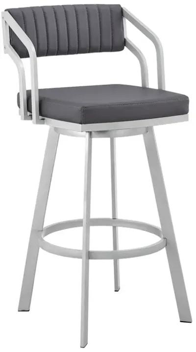 Scranton Swivel Slate Grey Faux Leather and Silver Metal Bar Stool