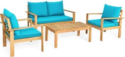 Outdoor 4 Pieces Acacia Wood Chat Set with Water Resistant Cushions