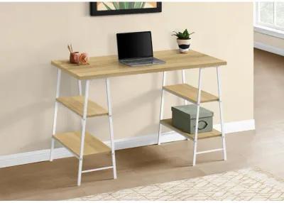 Monarch Specialties I 7529 Computer Desk, Home Office, Laptop, Storage Shelves, 48"L, Work, Metal, Laminate, Natural, White, Contemporary, Modern