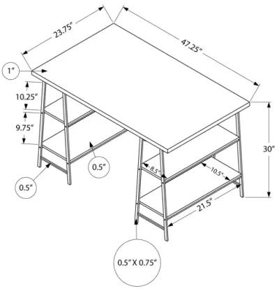 Monarch Specialties I 7529 Computer Desk, Home Office, Laptop, Storage Shelves, 48"L, Work, Metal, Laminate, Natural, White, Contemporary, Modern