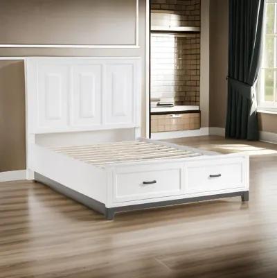 Thiem Queen Size Platform Bed with 2 Storage Drawers, White Wood Finish - Benzara