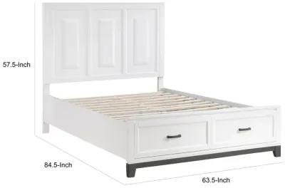 Thiem Queen Size Platform Bed with 2 Storage Drawers, White Wood Finish - Benzara