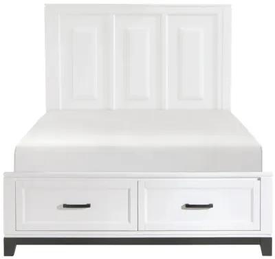 Thiem Queen Size Platform Bed with 2 Storage Drawers, White Wood Finish - Benzara