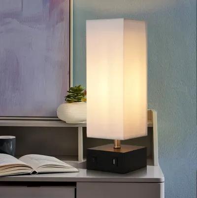 Teamson Home Colette 14.5" Modern Metal Table Lamp with USB Port, Black/White