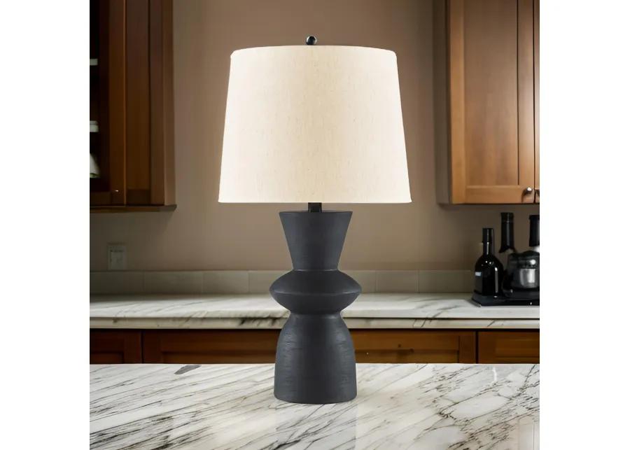 25 Inch Table Lamp Set of 2, Black Sculptural Solid Base, Drum Hardback - Benzara