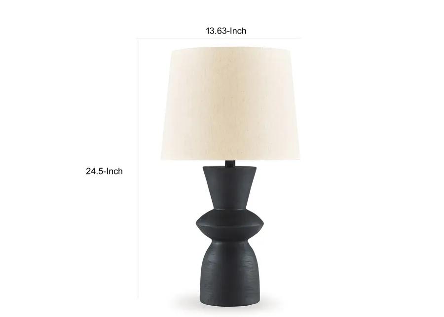 25 Inch Table Lamp Set of 2, Black Sculptural Solid Base, Drum Hardback - Benzara