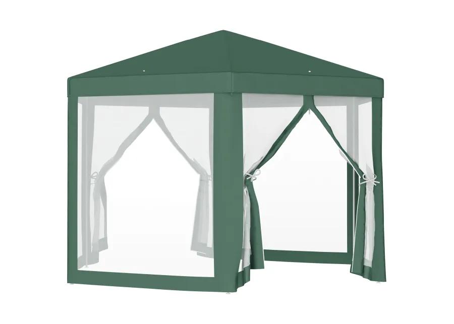 Outsunny 13' x 11' Outdoor Party Tent, Hexagon Sun Shade Shelter Canopy with Protective Mesh Screen Sidewalls, Ropes & Stakes, Green