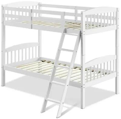 Hivvago Twin over Twin Wooden Bunk Bed with Ladder in White Wood Finish