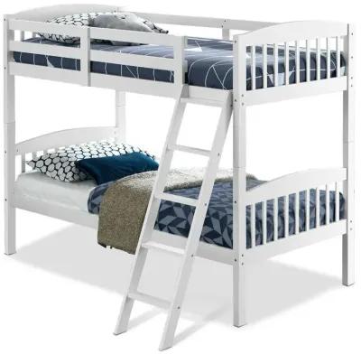 Hivvago Twin over Twin Wooden Bunk Bed with Ladder in White Wood Finish