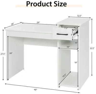 Computer Desk PC Laptop Table with Drawer and Shelf-White