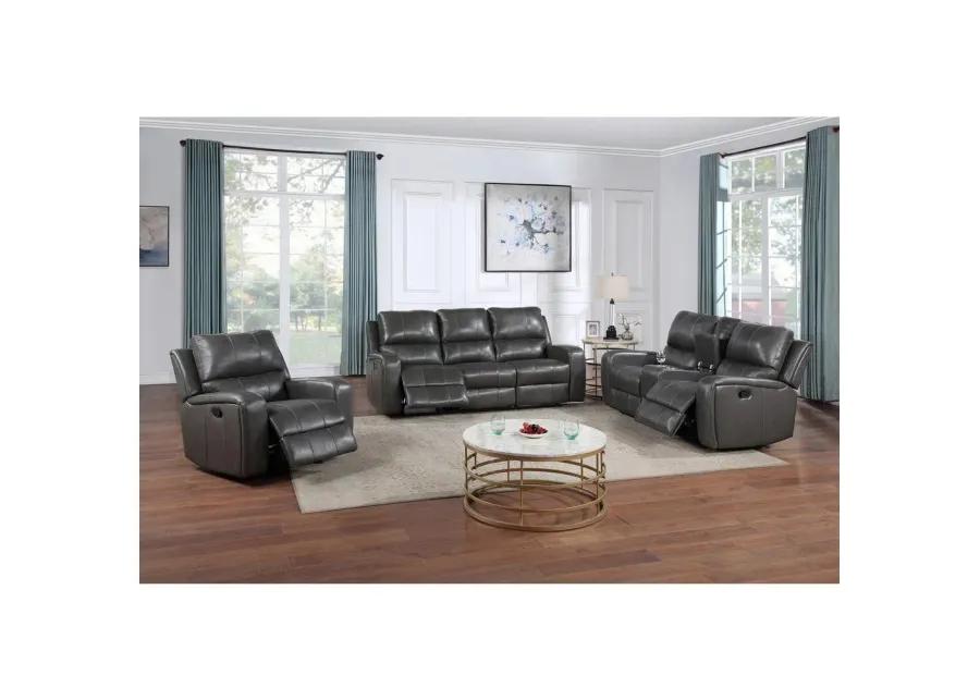 New Classic Furniture Linton Leather Console Loveseat W/ Dual Recliners-Gray