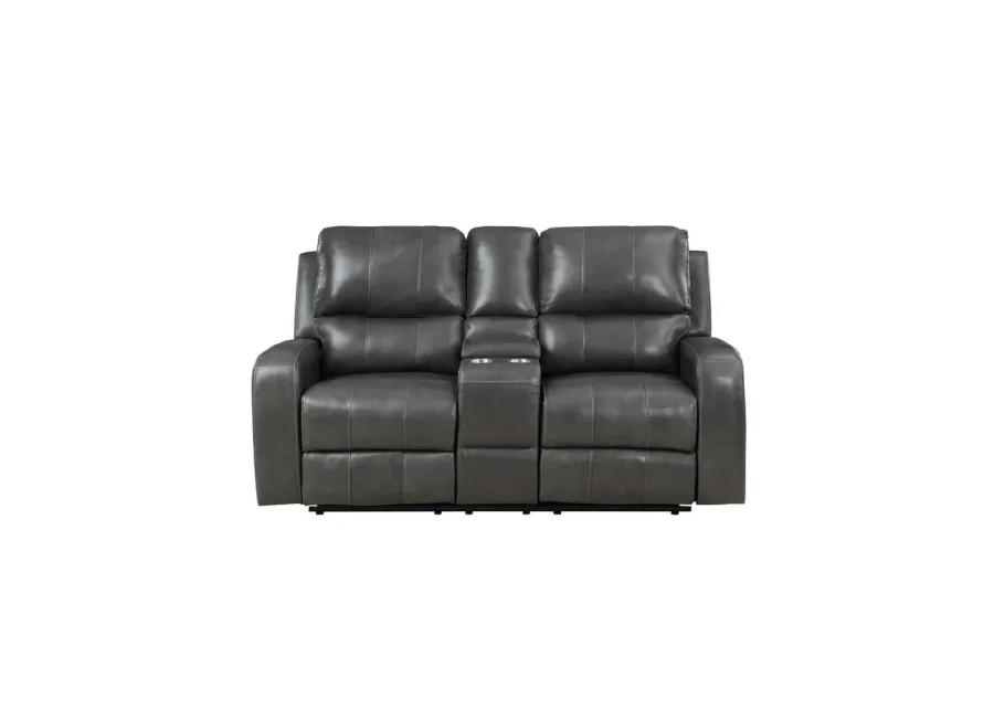 New Classic Furniture Linton Leather Console Loveseat W/ Dual Recliners-Gray