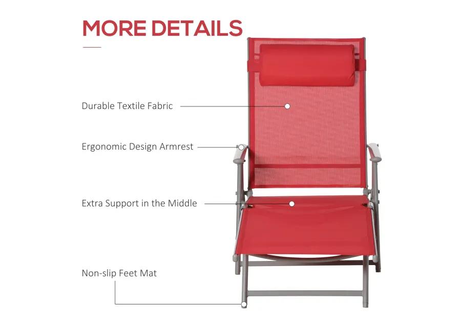 Red Outdoor Lounger: Folding Chaise with Adjustable Backrest