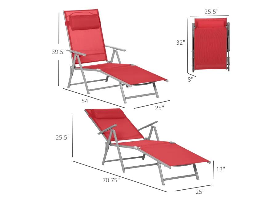 Red Outdoor Lounger: Folding Chaise with Adjustable Backrest