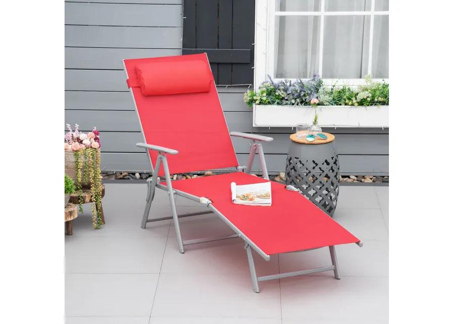 Red Outdoor Lounger: Folding Chaise with Adjustable Backrest