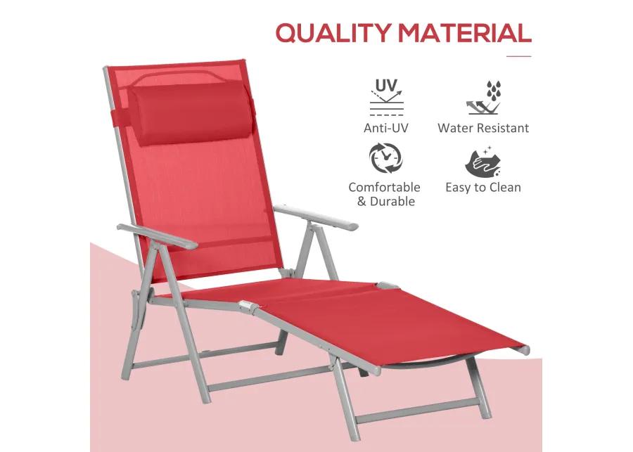 Red Outdoor Lounger: Folding Chaise with Adjustable Backrest