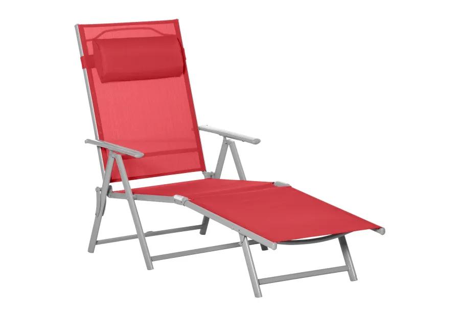 Red Outdoor Lounger: Folding Chaise with Adjustable Backrest