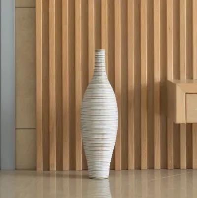 White Floor Vase, Ribbed Design, Modern Elegant Home Decoration, Tall Ceramic Vases, Contemporary Living Room Accent, Trendy Room Enhancement, Versatile Sculptural Look, Sophisticated Décor, 24 Inch