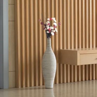 White Floor Vase, Ribbed Design, Modern Elegant Home Decoration, Tall Ceramic Vases, Contemporary Living Room Accent, Trendy Room Enhancement, Versatile Sculptural Look, Sophisticated Décor, 24 Inch