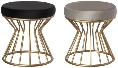 Modern Round Velvet Stool with Bent Gold Metal Base Standard Ottoman, Grey