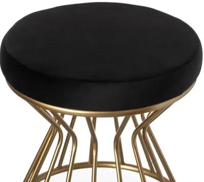 Modern Round Velvet Stool with Bent Gold Metal Base Standard Ottoman, Grey