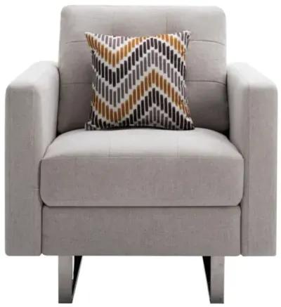 Victoria Linen Fabric Armchair With Metal Legs, Side Pockets, And Pillow