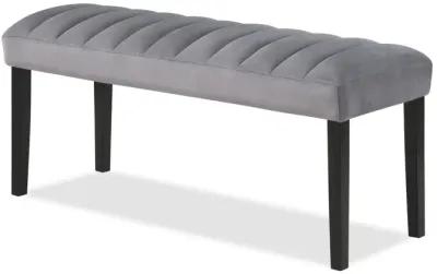 Marcus 46 Inch Dining Bench, Fabric Upholstery, Wood, Tufted, Gray, Black - Benzara