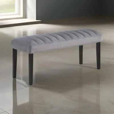 Marcus 46 Inch Dining Bench, Fabric Upholstery, Wood, Tufted, Gray, Black - Benzara