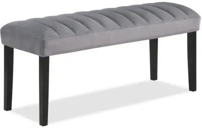 Marcus 46 Inch Dining Bench, Fabric Upholstery, Wood, Tufted, Gray, Black - Benzara