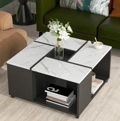 Modern 2-Layer Coffee Table With Casters, Square Cocktail Table With Removable Tray