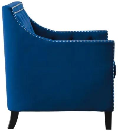 Soma 31 Inch Accent Armchair, Button Tufted Blue Velvet, Nailhead Trim - Benzara