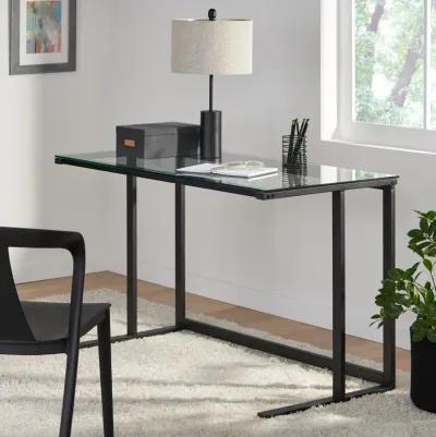 Stylish Modern Glass Computer Desk with Open Back