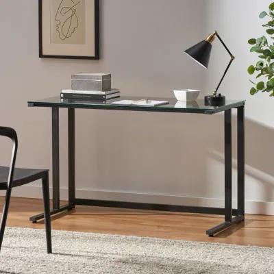 Stylish Modern Glass Computer Desk with Open Back