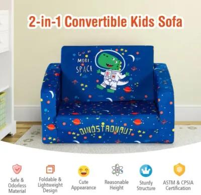 2-in-1 Convertible Kids Sofa with Velvet Fabric - Dinostronaut