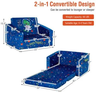 2-in-1 Convertible Kids Sofa with Velvet Fabric - Dinostronaut