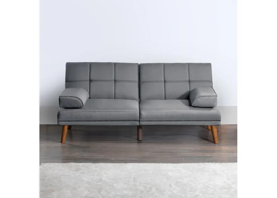 Gina 71 Inch Adjustable Futon Sofa Bed, Square Tufted, Tapered Legs, Gray - Benzara