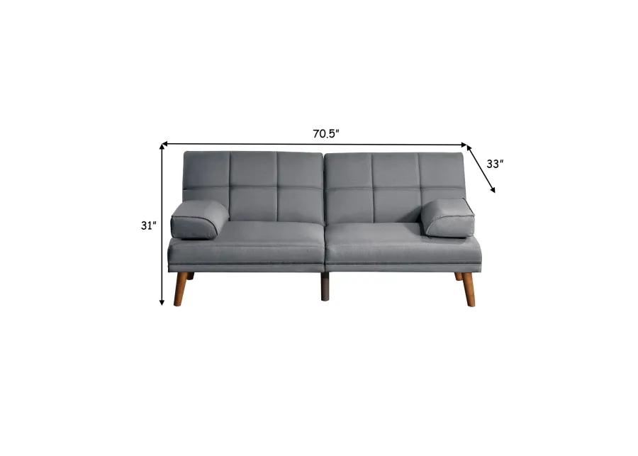 Gina 71 Inch Adjustable Futon Sofa Bed, Square Tufted, Tapered Legs, Gray - Benzara