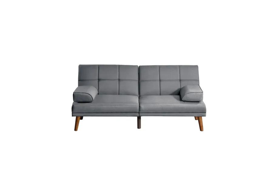 Gina 71 Inch Adjustable Futon Sofa Bed, Square Tufted, Tapered Legs, Gray - Benzara