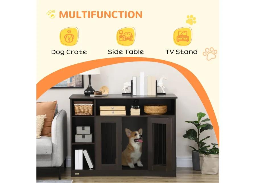 Brown Pet Enclosure: Luxury Dog Crate with Storage & Lockable Door