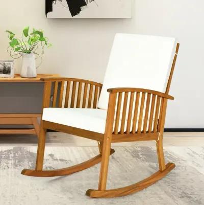 Outdoor Acacia Wood Rocking Chair with Detachable Washable Cushions